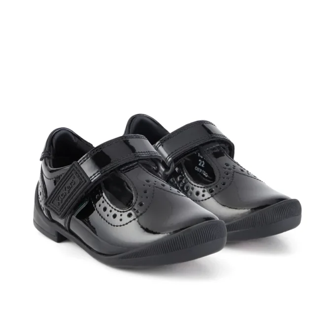 Bridie Brogue T-Vel για κορίτσια, μαύρο λουστρίνι Bridie Brogue T-Vel για κορίτσια, μαύρο λουστρίνι
