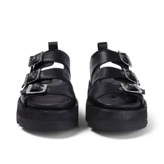 Γυναικεία δερμάτινα σανδάλια Knox Lo Buckle Μαύρα
