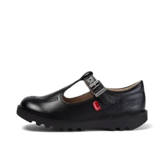 Junior Girls Kick T-Bar Leather Black