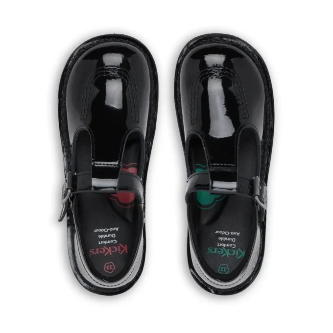 Junior Girls Kick T-Bar Patent Leather Black