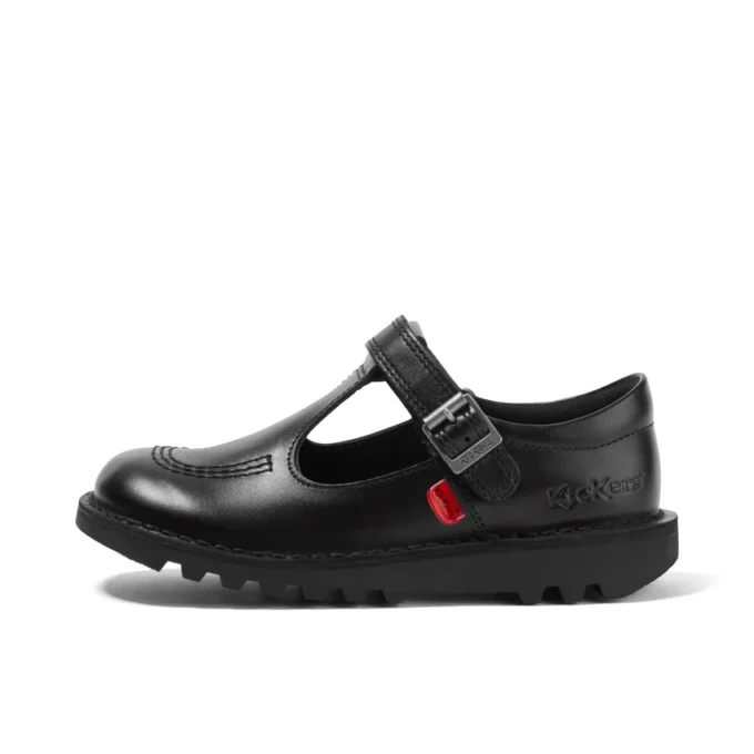 Junior Girls Kick T-Bar Vel Leather Black Junior Girls Kick T-Bar Vel Leather Black
