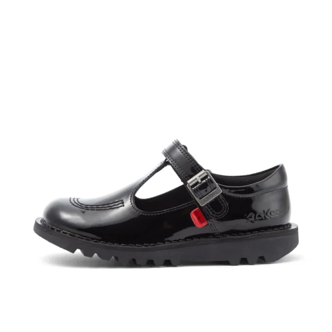Junior Girls Kick T-Bar Vel Patent Leather Black Junior Girls Kick T-Bar Vel Patent Leather Black