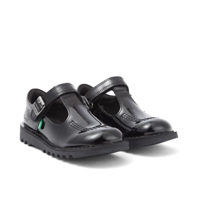 Junior Girls Kick T-Bar Vel Patent Leather Black Junior Girls Kick T-Bar Vel Patent Leather Black