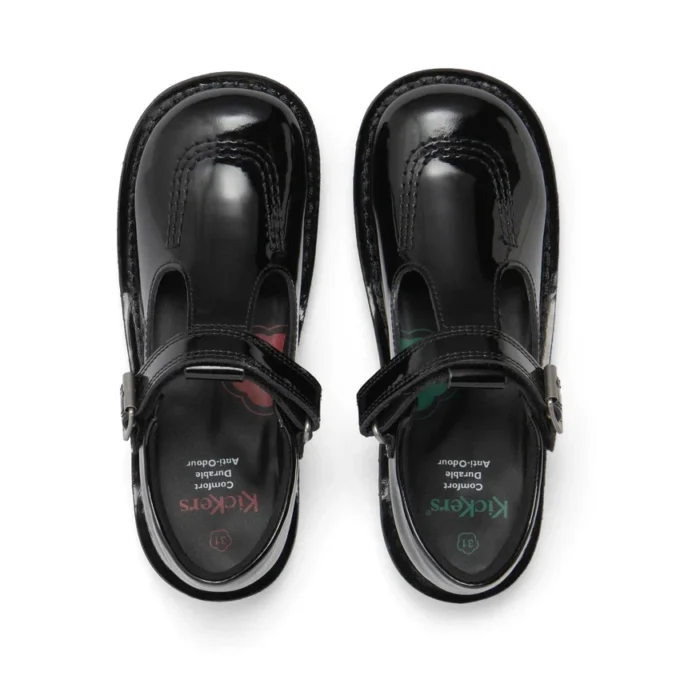 Junior Girls Kick T-Bar Vel Patent Leather Black Junior Girls Kick T-Bar Vel Patent Leather Black