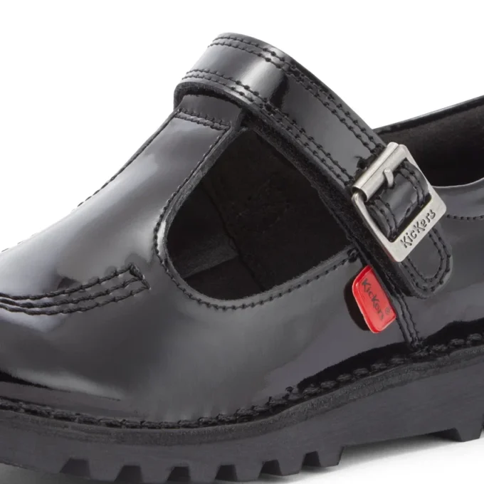 Junior Girls Kick T-Bar Vel Patent Leather Black Junior Girls Kick T-Bar Vel Patent Leather Black
