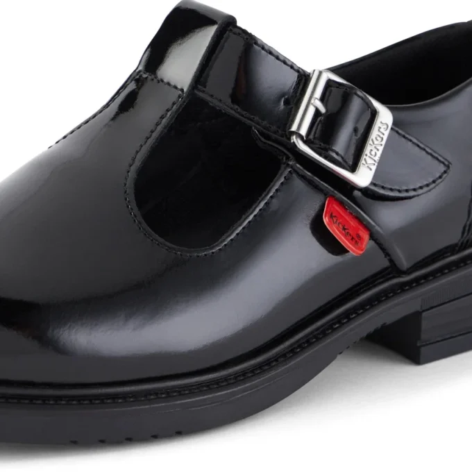Junior Girls Lach T-Bar Patent Leather Black