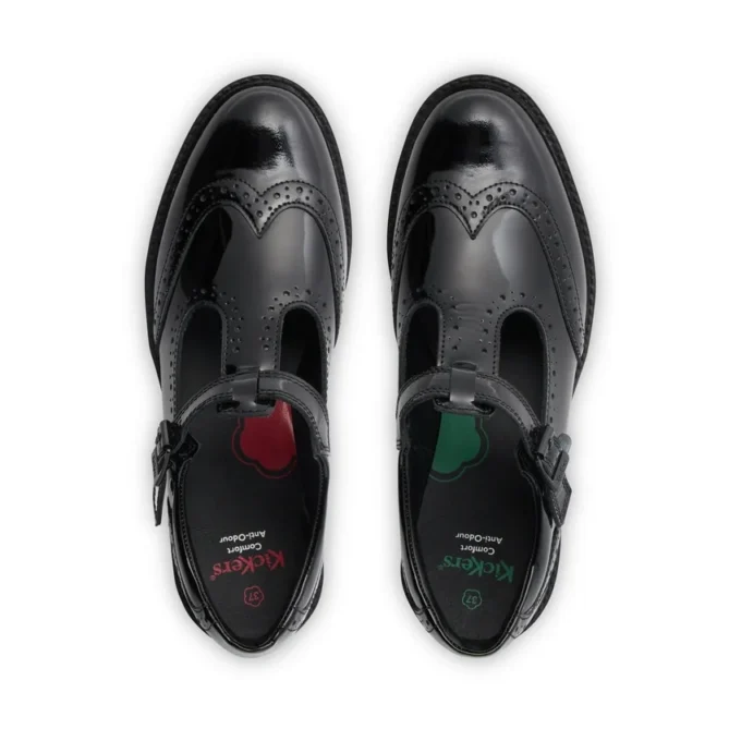 Junior Girls Lachly Brogue T-Bar Patent Leather Black