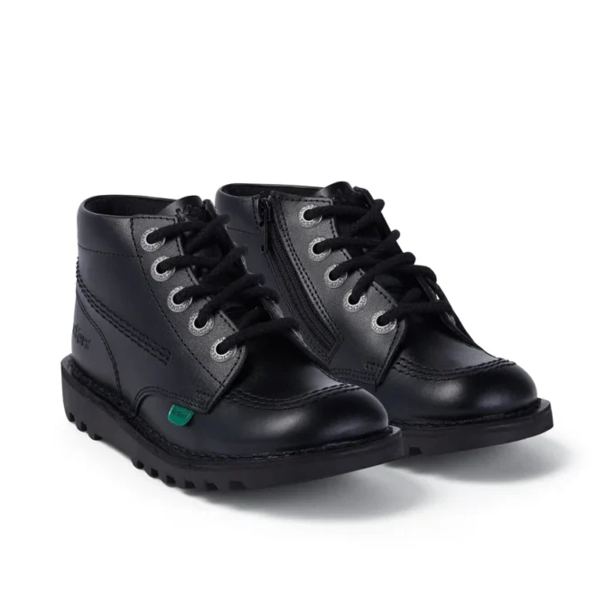Junior Unisex Kick Hi Zip Leather Black Junior Unisex Kick Hi Zip Leather Black