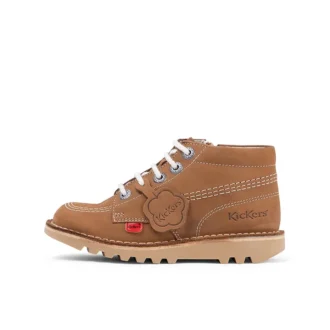 Junior Unisex Kick Hi Zip Leather Tan
