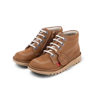 Junior Unisex Kick Hi Zip Leather Tan