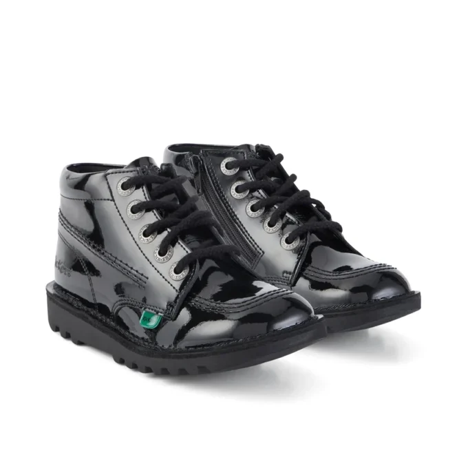 Junior Unisex Kick Hi Zip Patent Leather Black Junior Unisex Kick Hi Zip Patent Leather Black