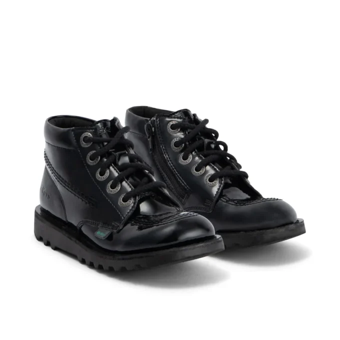 Κορίτσια Junior Kick Hi Zip Leather Alternative Λουστρίνι Μαύρο