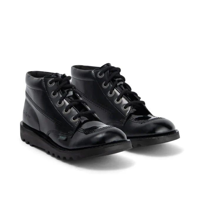 Νεανικά γυναικεία παπούτσια Kick Hi από δέρμα και εναλλακτικό λουστρίνι, μαύρα
