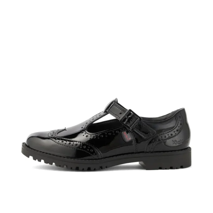 Νεανικά γυναικεία παπούτσια Lachly Brogue T Bar από λουστρίνι, μαύρα