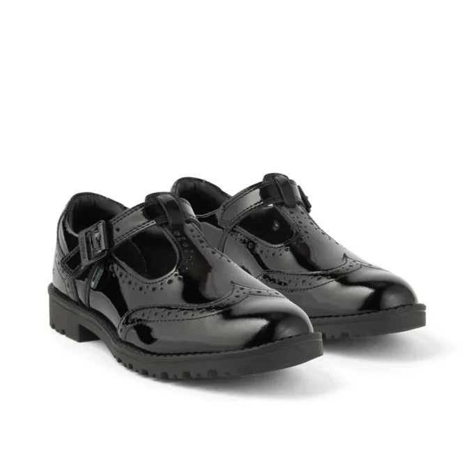 Νεανικά γυναικεία παπούτσια Lachly Brogue T Bar από λουστρίνι, μαύρα