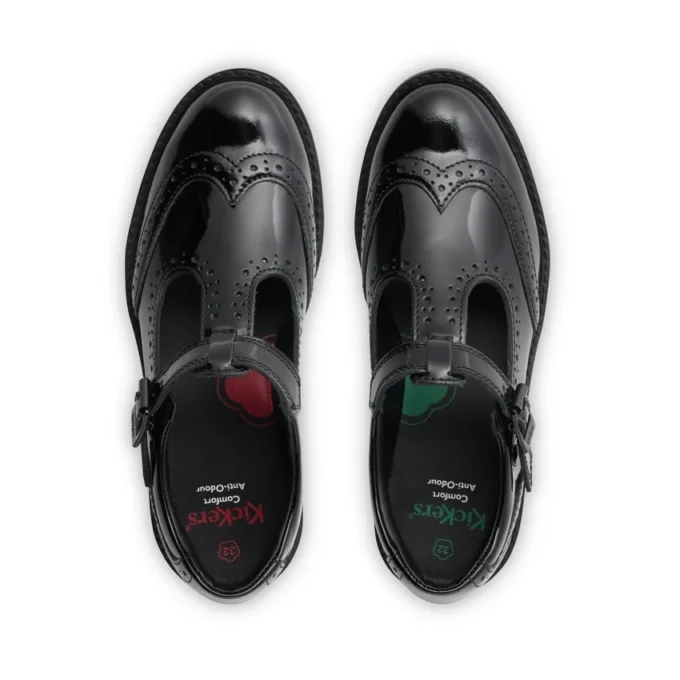 Νεανικά γυναικεία παπούτσια Lachly Brogue T Bar από λουστρίνι, μαύρα