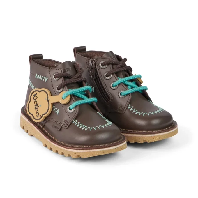 Παιδικά αγόρια Kick Hi ZigZag Boots Δέρμα Καφέ