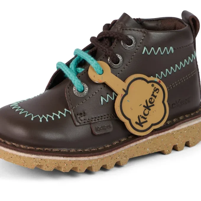 Παιδικά αγόρια Kick Hi ZigZag Boots Δέρμα Καφέ