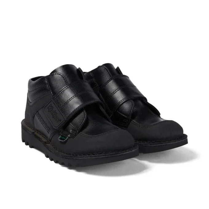 Παιδικά αγόρια Kick Mid Scuff δέρμα μαύρο