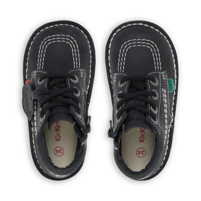 Παιδικά Unisex Kick Hi Zip Δέρμα Μαύρο/Λευκό